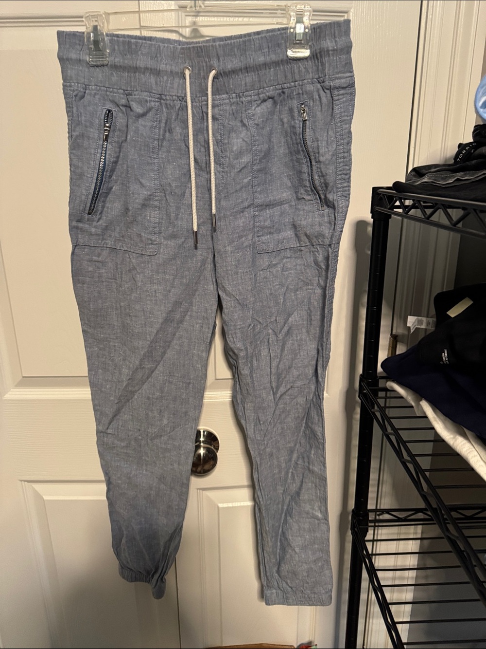 Athleta Chambray-Style Light Blue Drawstring Joggers